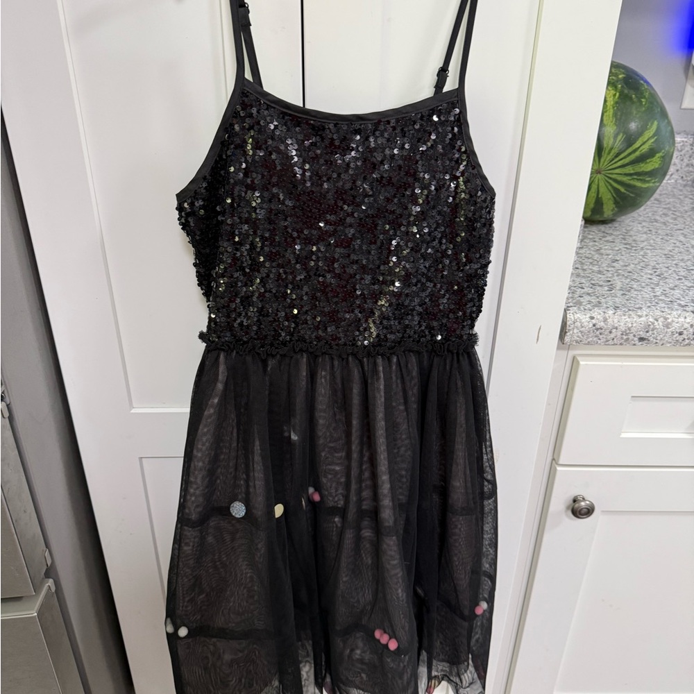 Cat & Jack Black Sequin Tulle Spaghetti Strap Dress